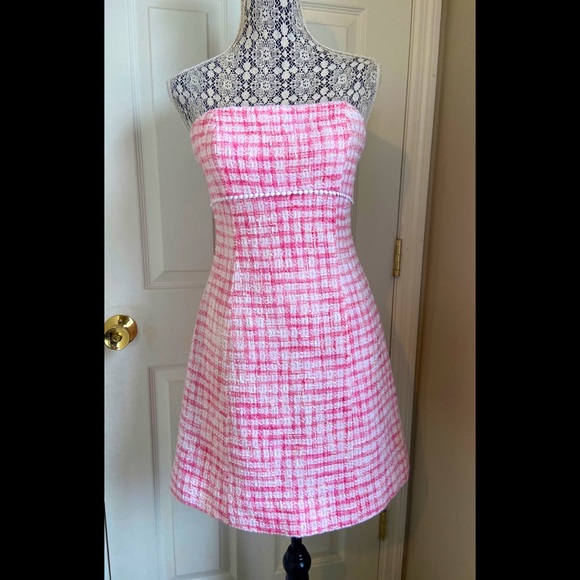 Lilly Pulitzer Pink & White Tweed Strapless Dress Size 4